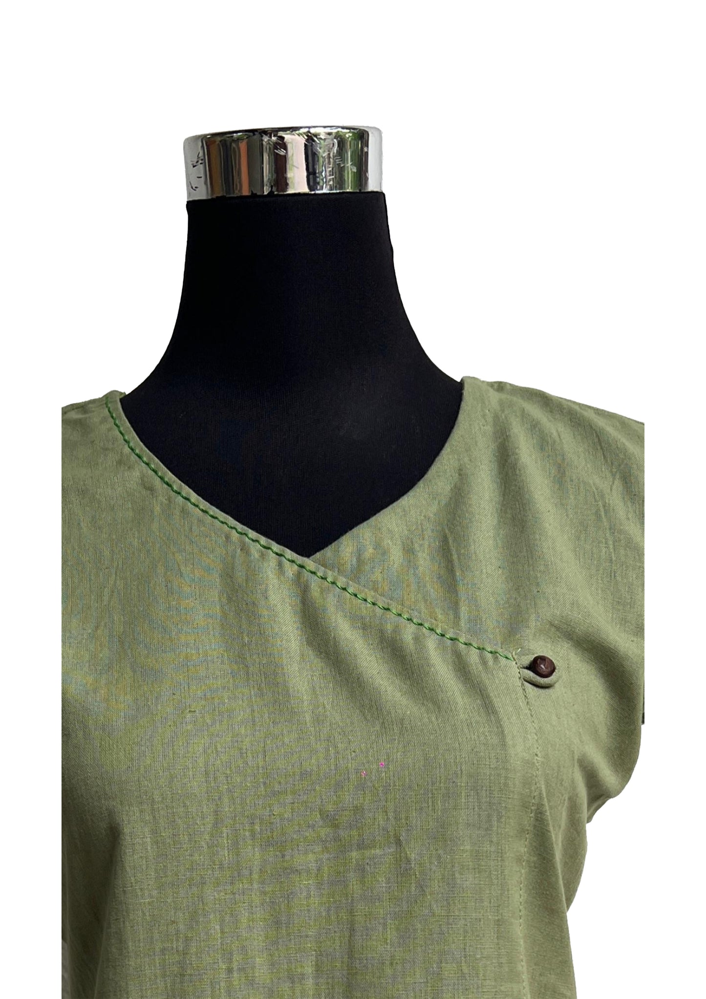 Women’s Olive Green Solid Cotton Top with Embroidered Detail