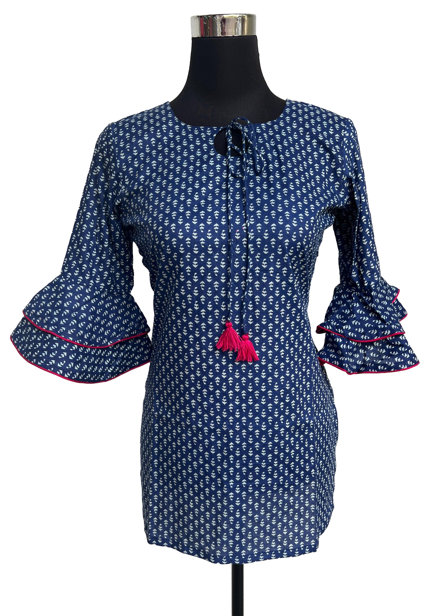 Women's Dot Print in White on a Navy Blue background Short Top