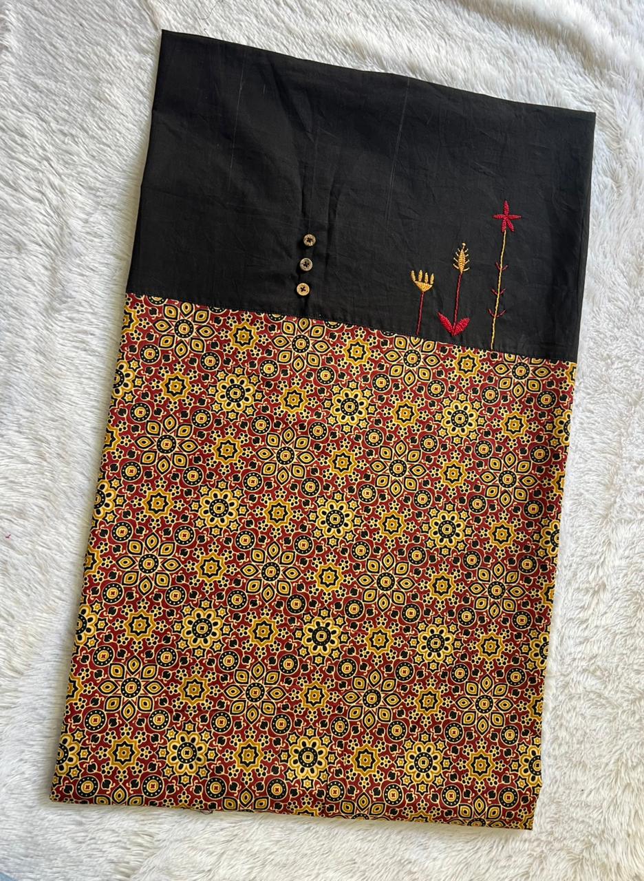 kurta material with hand embroidery with painting materials