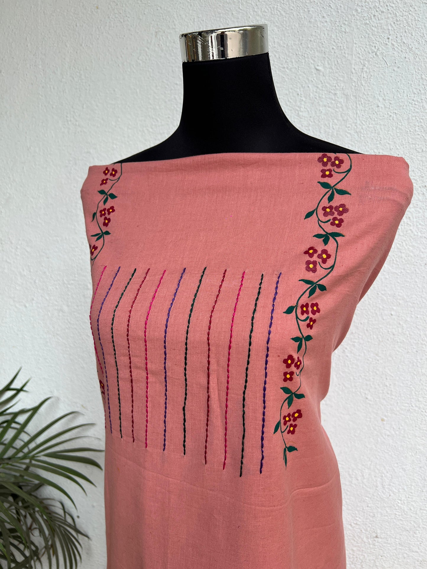 kurta material with hand embroidery with painting materials