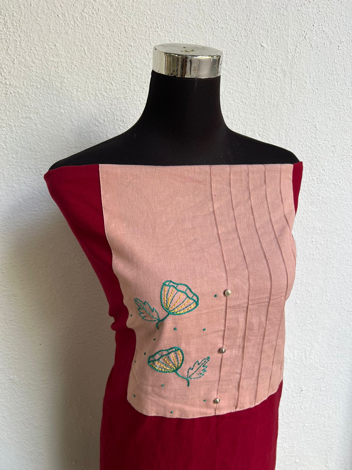 kurta material with hand embroidery with painting materials