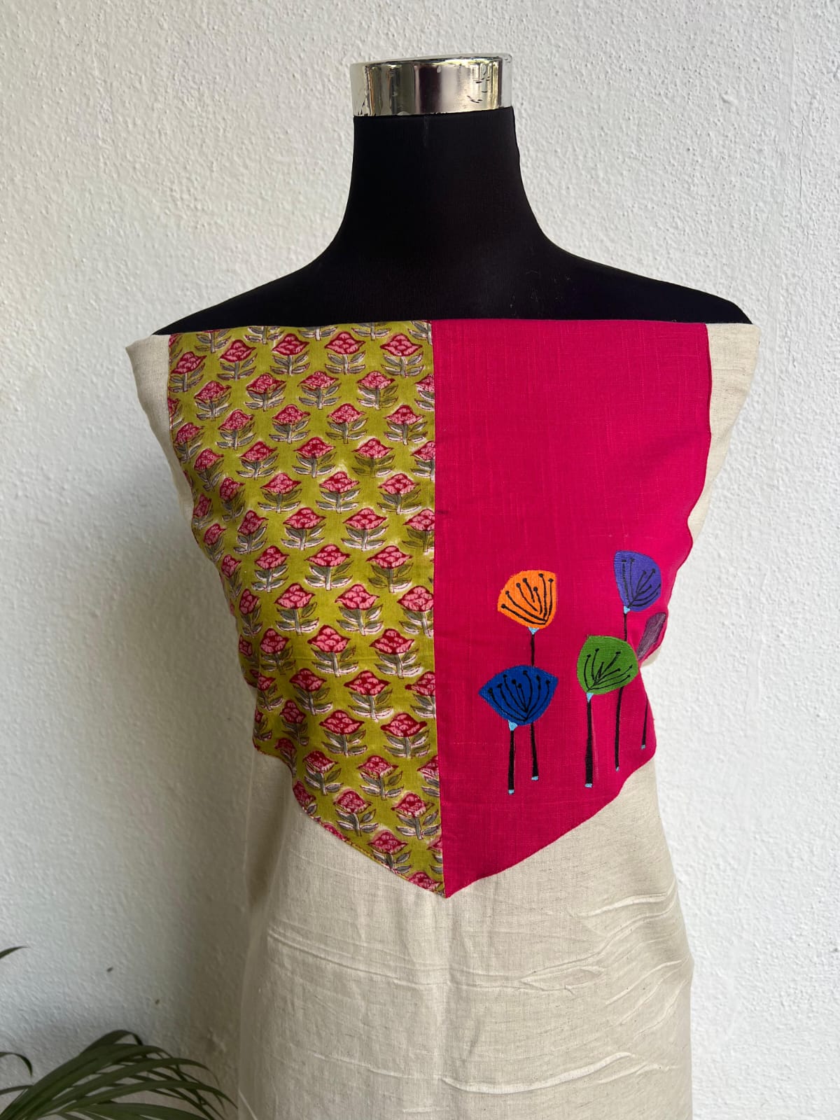 kurta material with hand embroidery with painting materials