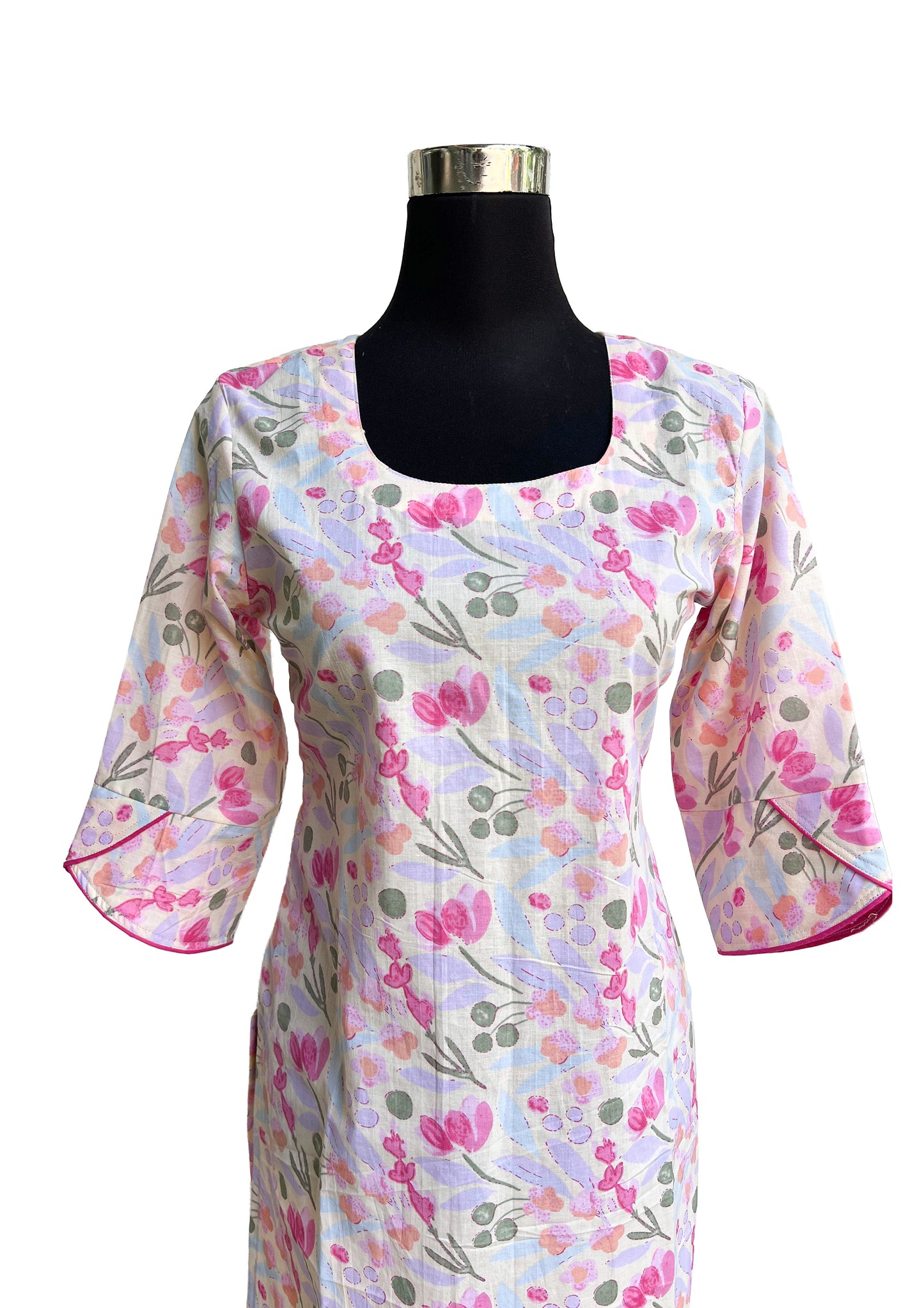 Women’s Pastel Floral Printed Straight Kurti with Square Neck