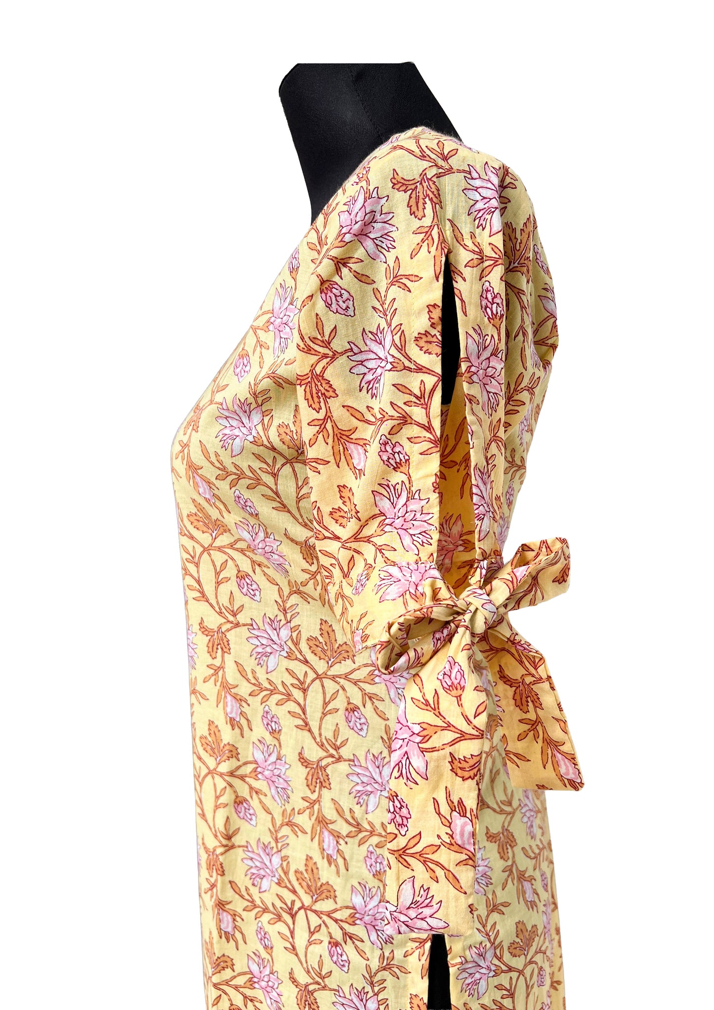 Women Floral Printed Straight Kurti | Square Neck | 3/4 Sleeve Tie-Up | Comfortable Daily & Office Wear