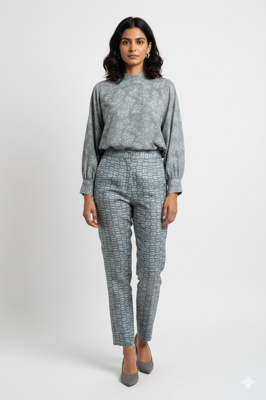 Women's Grey Floral & Ikat Cotton Dress Material Set