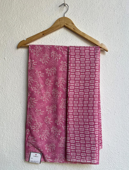 Women's Pink Floral & Geometric Cotton Dress Material Set