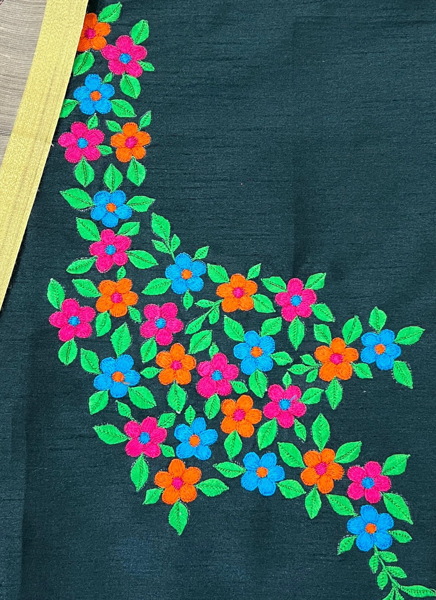 Women's Exclusive Emerald Bloom Embroidered Dress Material with Floral Dupatta