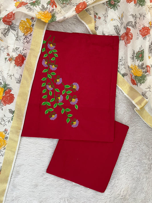 Women's deep crimson red unstitched dress material