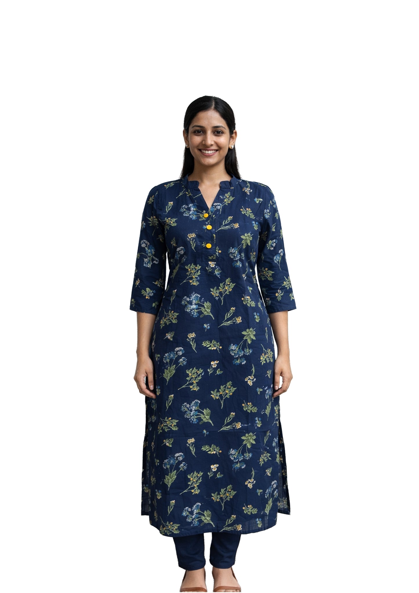🌼 Women’s Navy Blue Floral Printed Straight Kurti