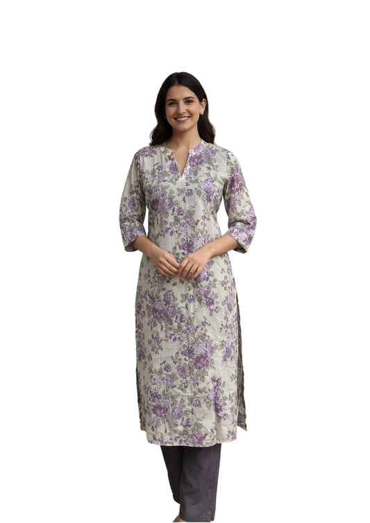 Women’s Floral Printed Straight Kurti with lavender flowers