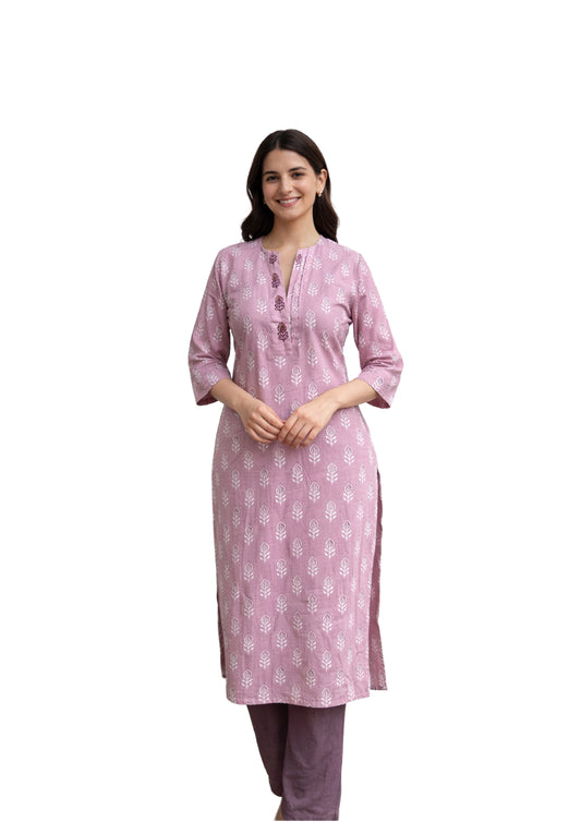Women’s Pink Block Printed Straight Kurti