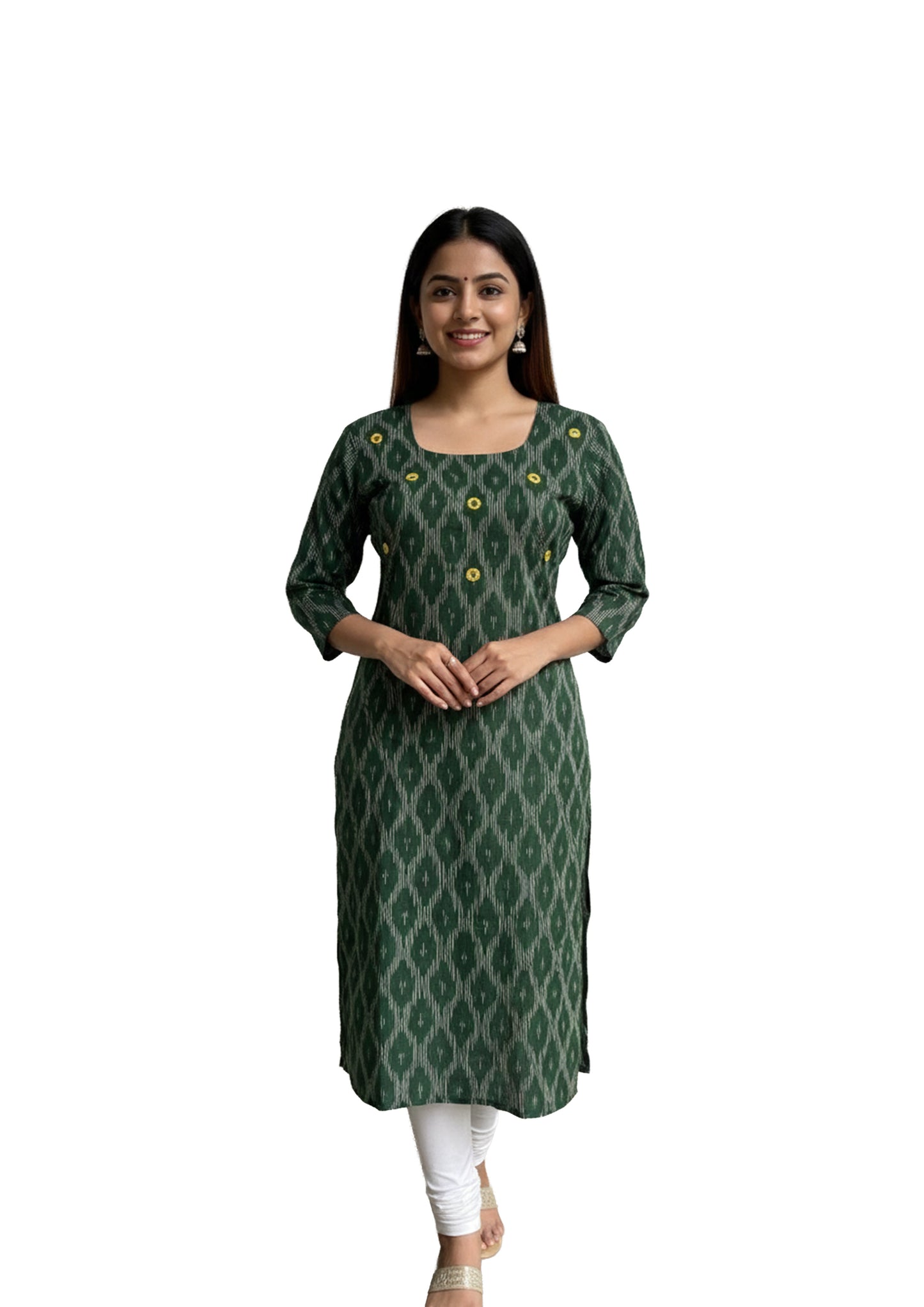 Women’s Green Ikat Printed Straight Kurti
