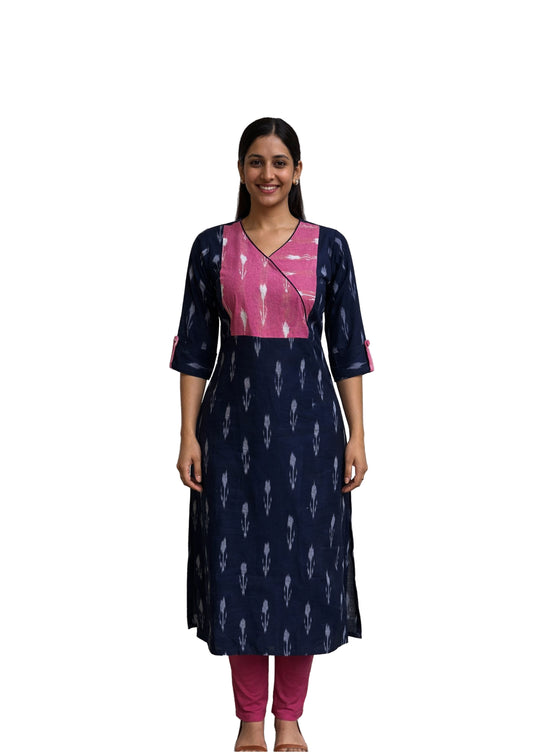 Women’s Navy Blue & Pink with Pure Ikkat Weaves