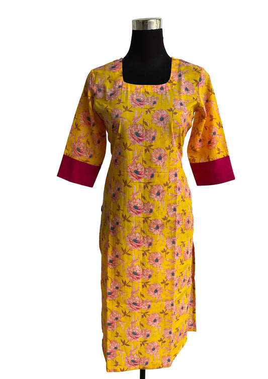 Women’s Bright Yellow Floral Printed Kurti