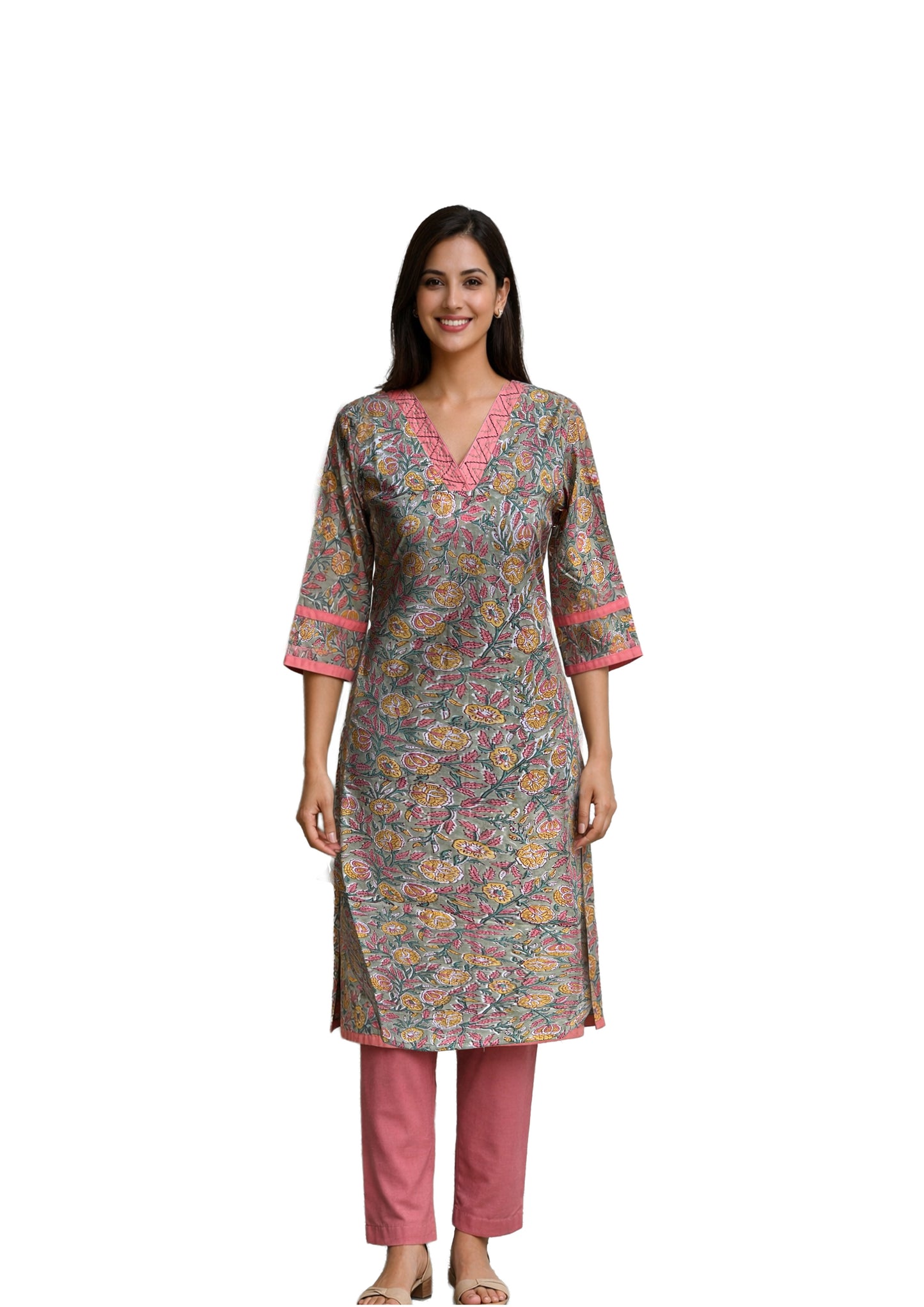Women’s Floral Printed Straight Kurti I Modern Floral Kurti