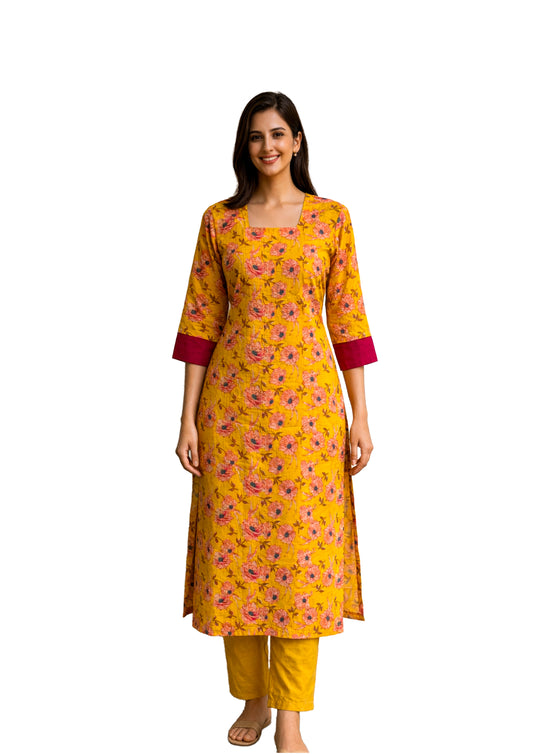 Women’s Mustard Yellow Floral Printed Kurti