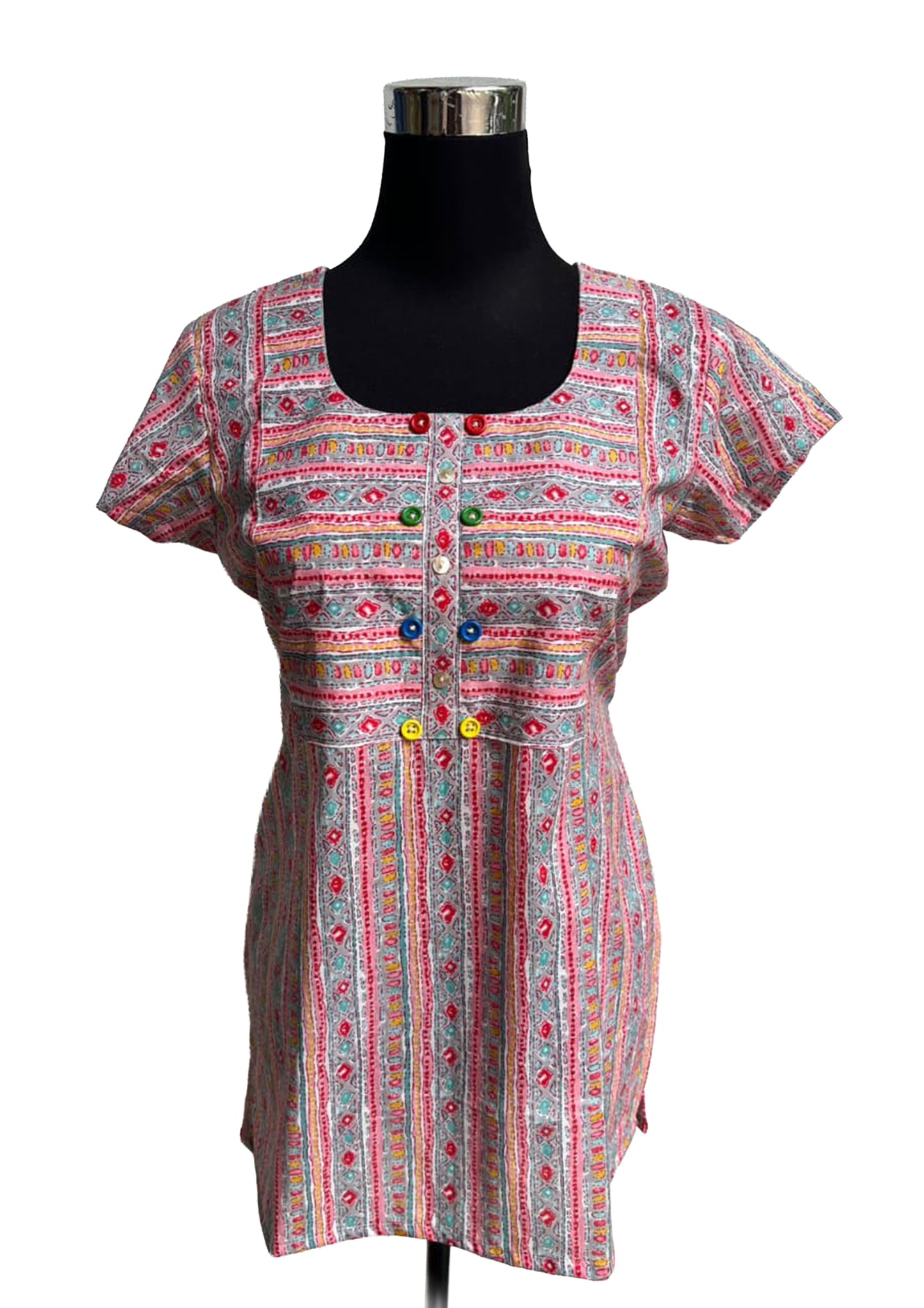 Women's Dusty Pink & White Block Print Straight Kurta / Long Top