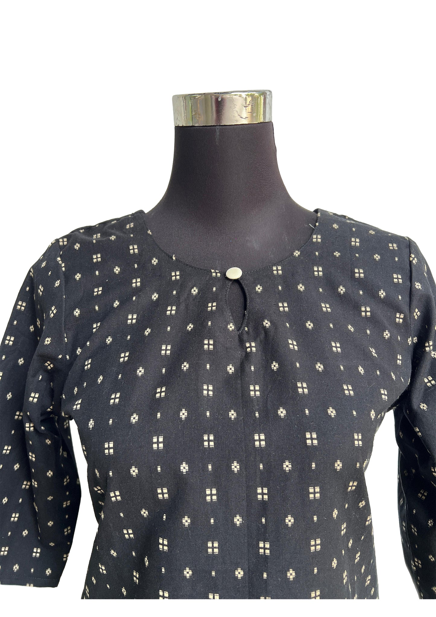 Womens Classic Black base with Gold or Beige/Khaki accents in the print Tunic Top / Short Kurti