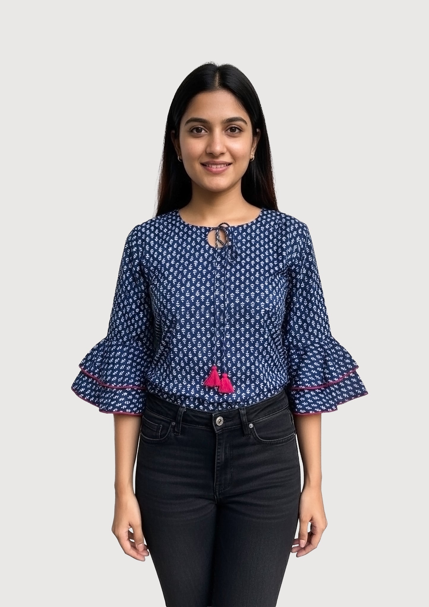 Women's Dot Print in White on a Navy Blue background Short Top