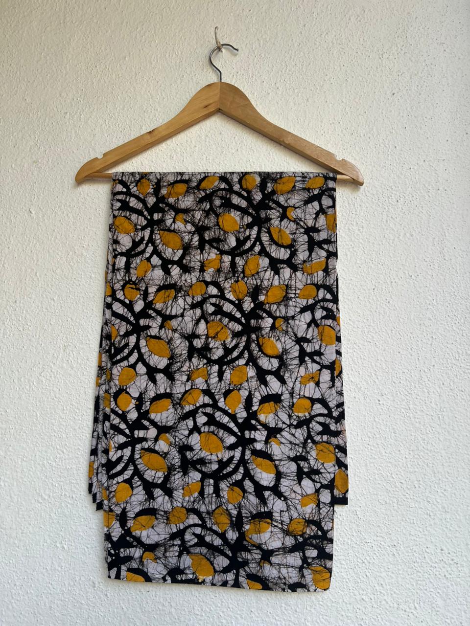 handblock batik yellow Floral print with black base colour kurta material fabric