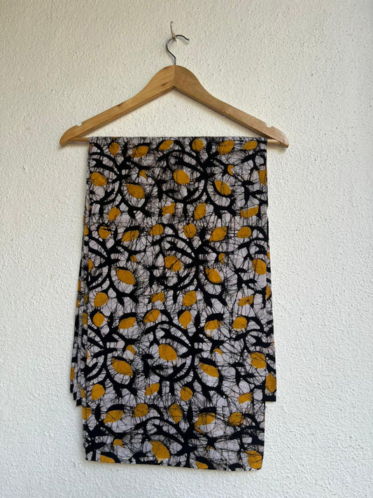 handblock batik yellow Floral print with black base colour kurta material fabric