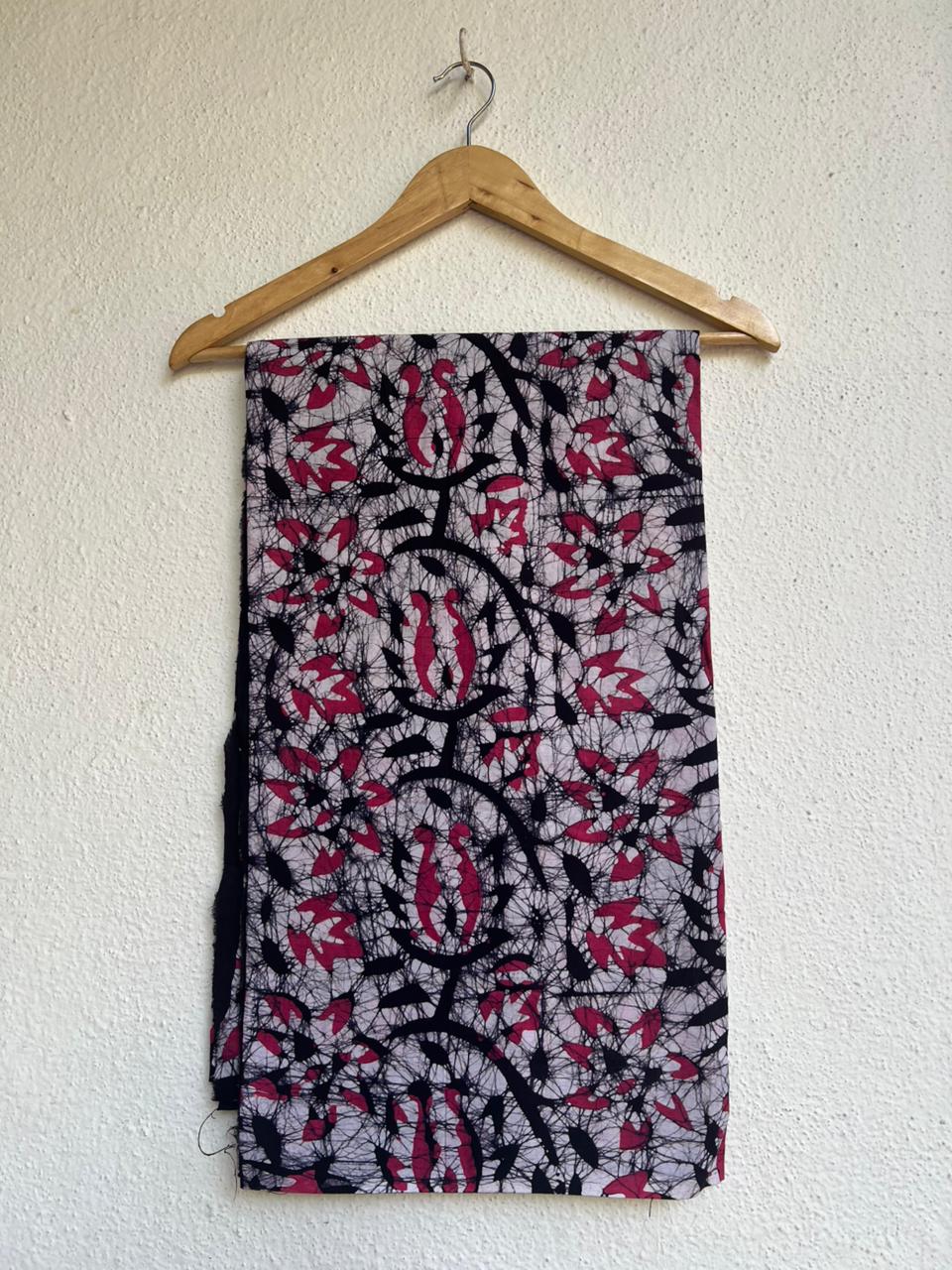 handblock batik Pink Floral print with Black base  colour kurta material fabric