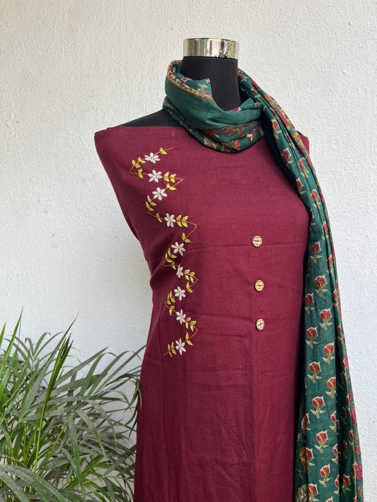cotton hand embroidery kurta material fabrics with floral duptta set