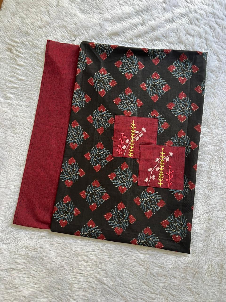 kurta material with hand embroidery with painting materials