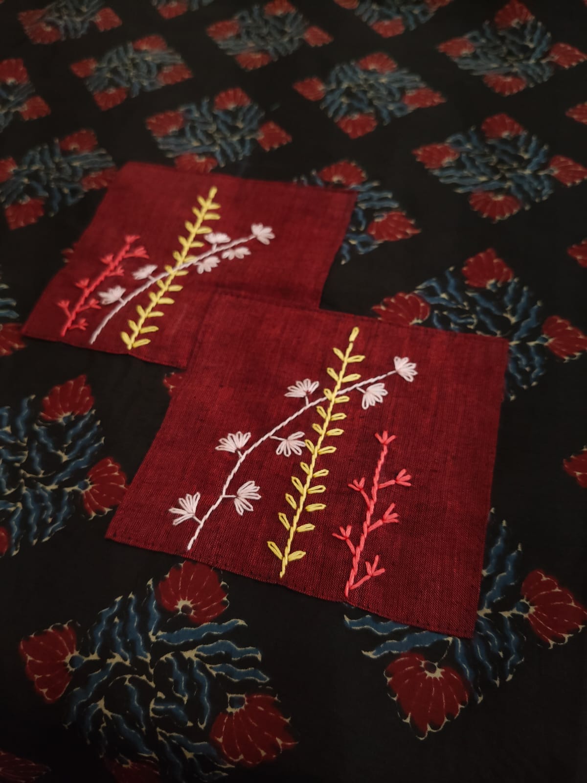 kurta material with hand embroidery with painting materials