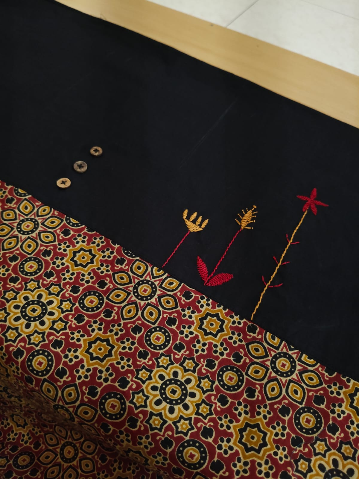 kurta material with hand embroidery with painting materials