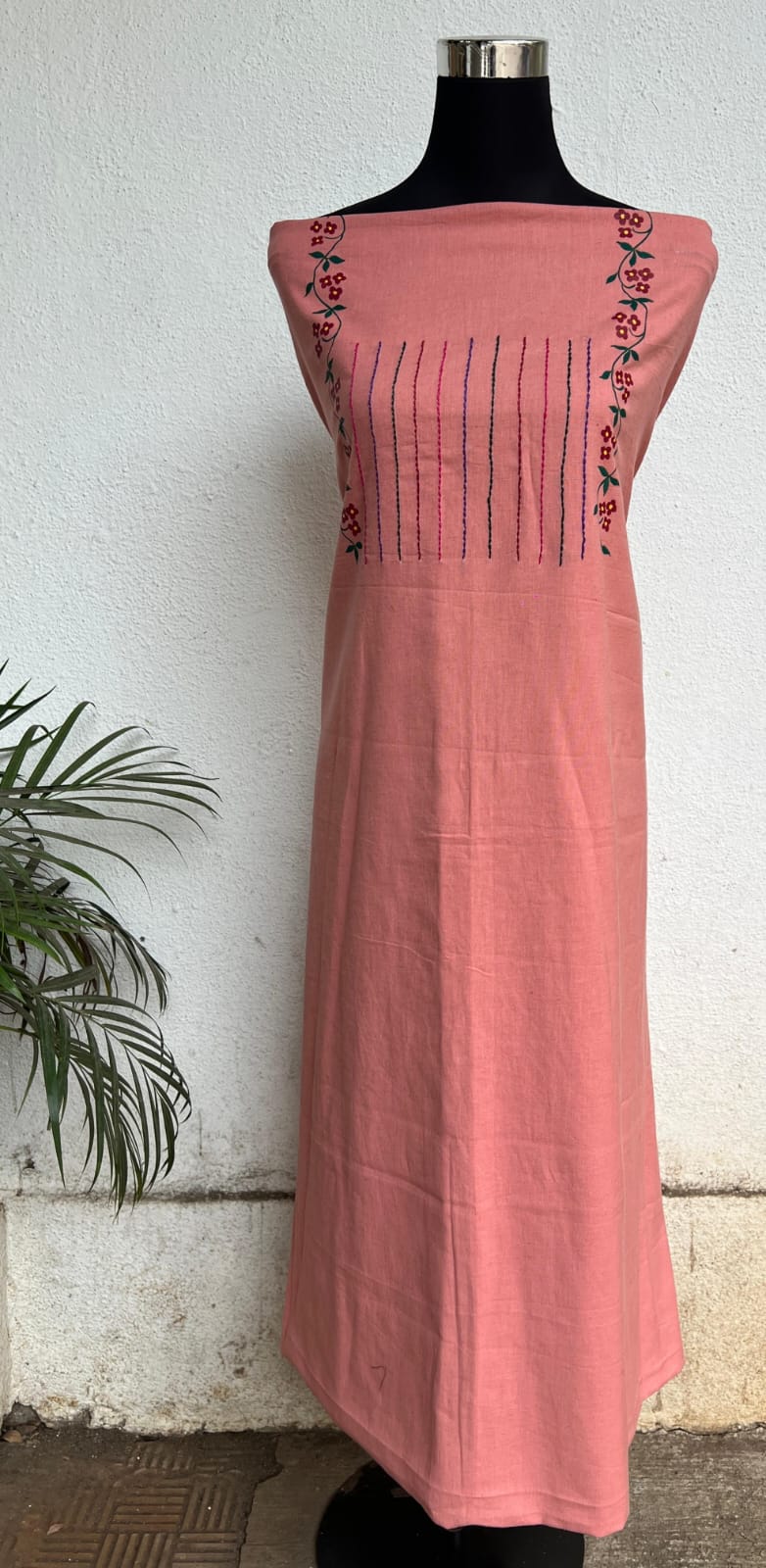 kurta material with hand embroidery with painting materials
