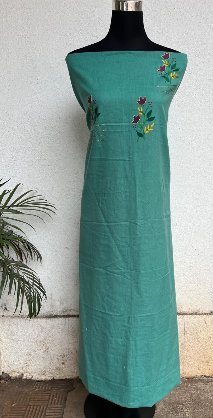 kurta material with hand embroidery with painting materials