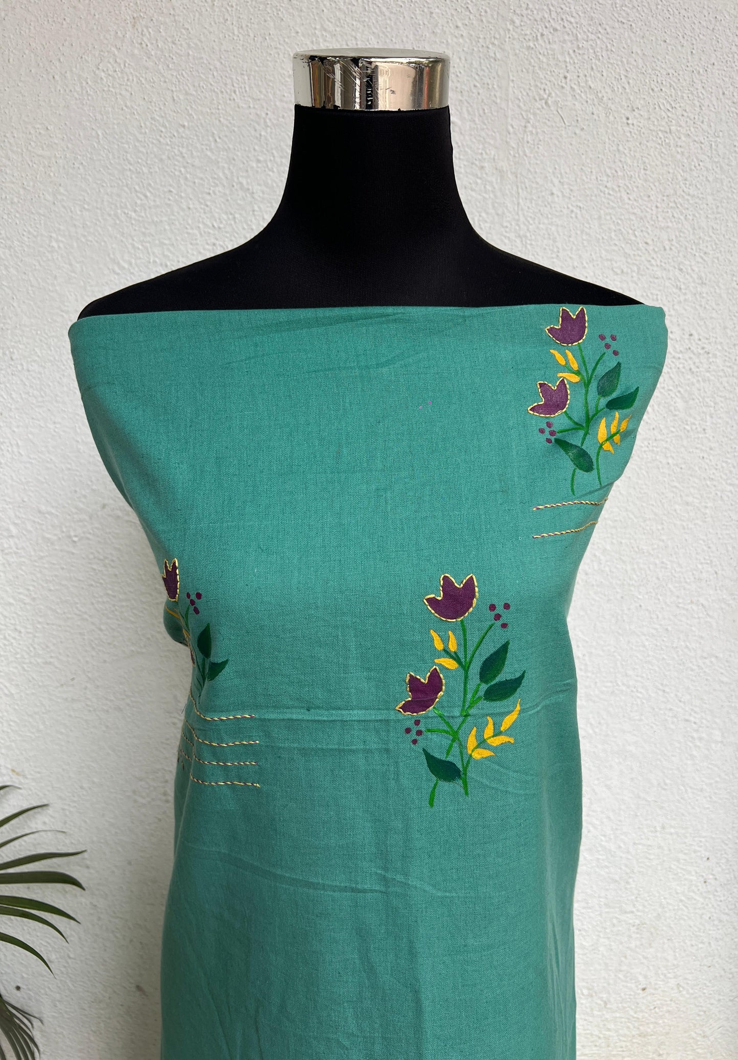 kurta material with hand embroidery with painting materials