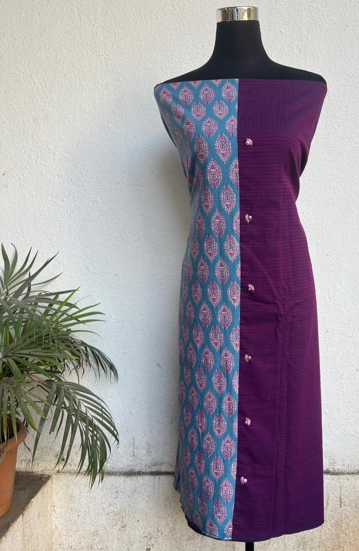 kurta material with hand embroidery with painting materials