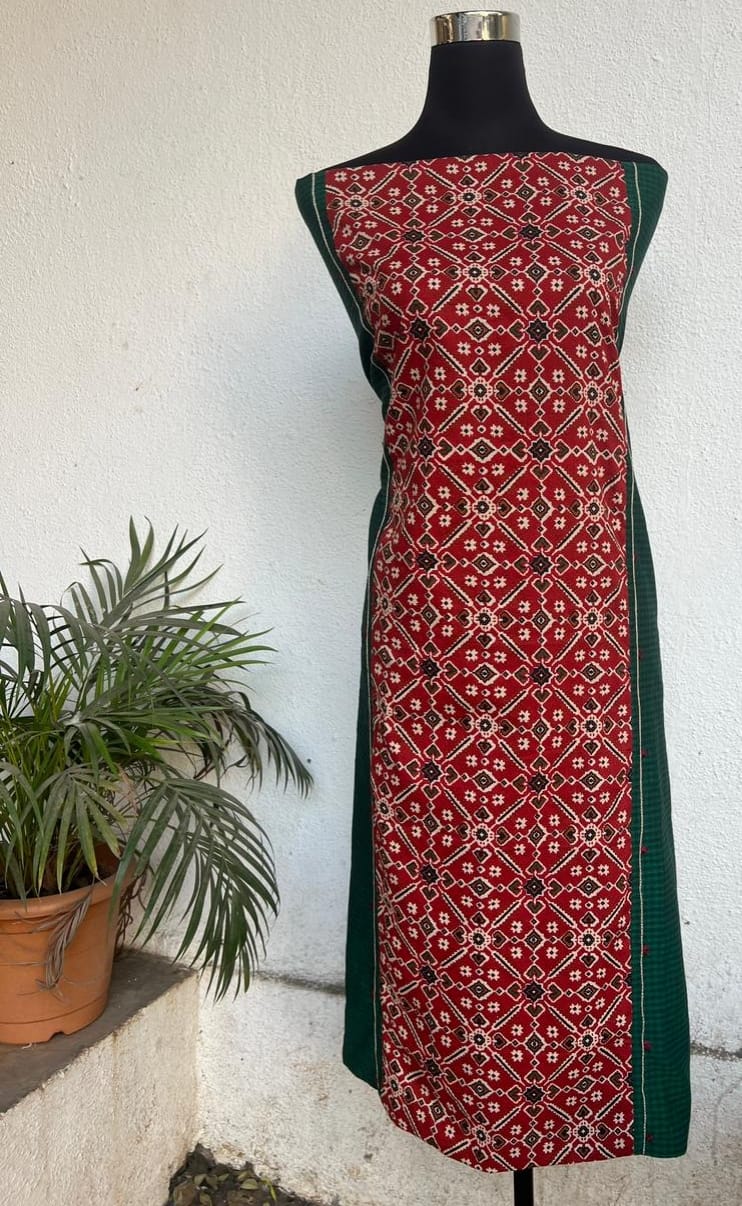 kurta material with hand embroidery with painting materials