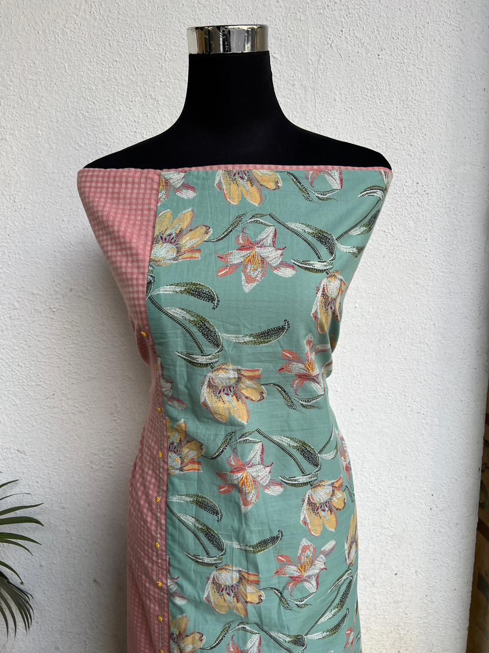 kurta material with hand embroidery with painting materials