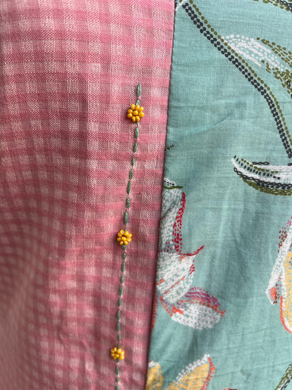 kurta material with hand embroidery with painting materials