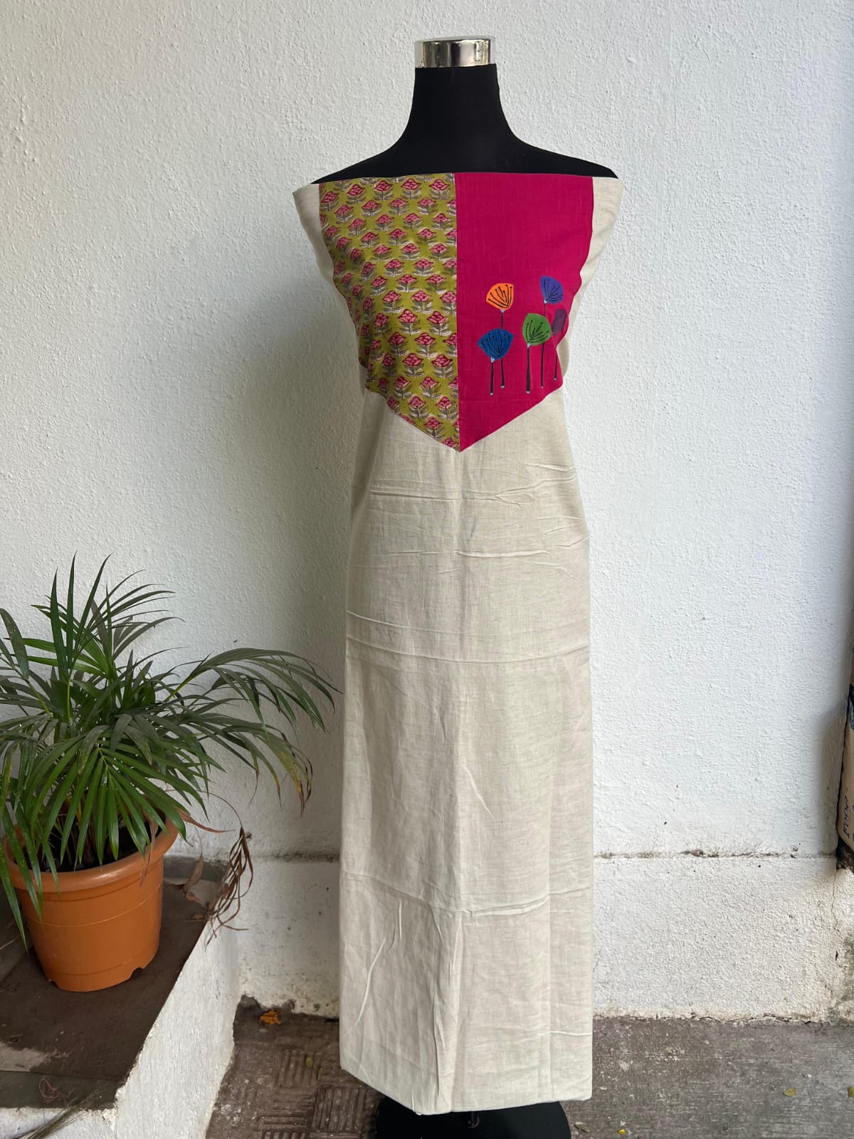 kurta material with hand embroidery with painting materials