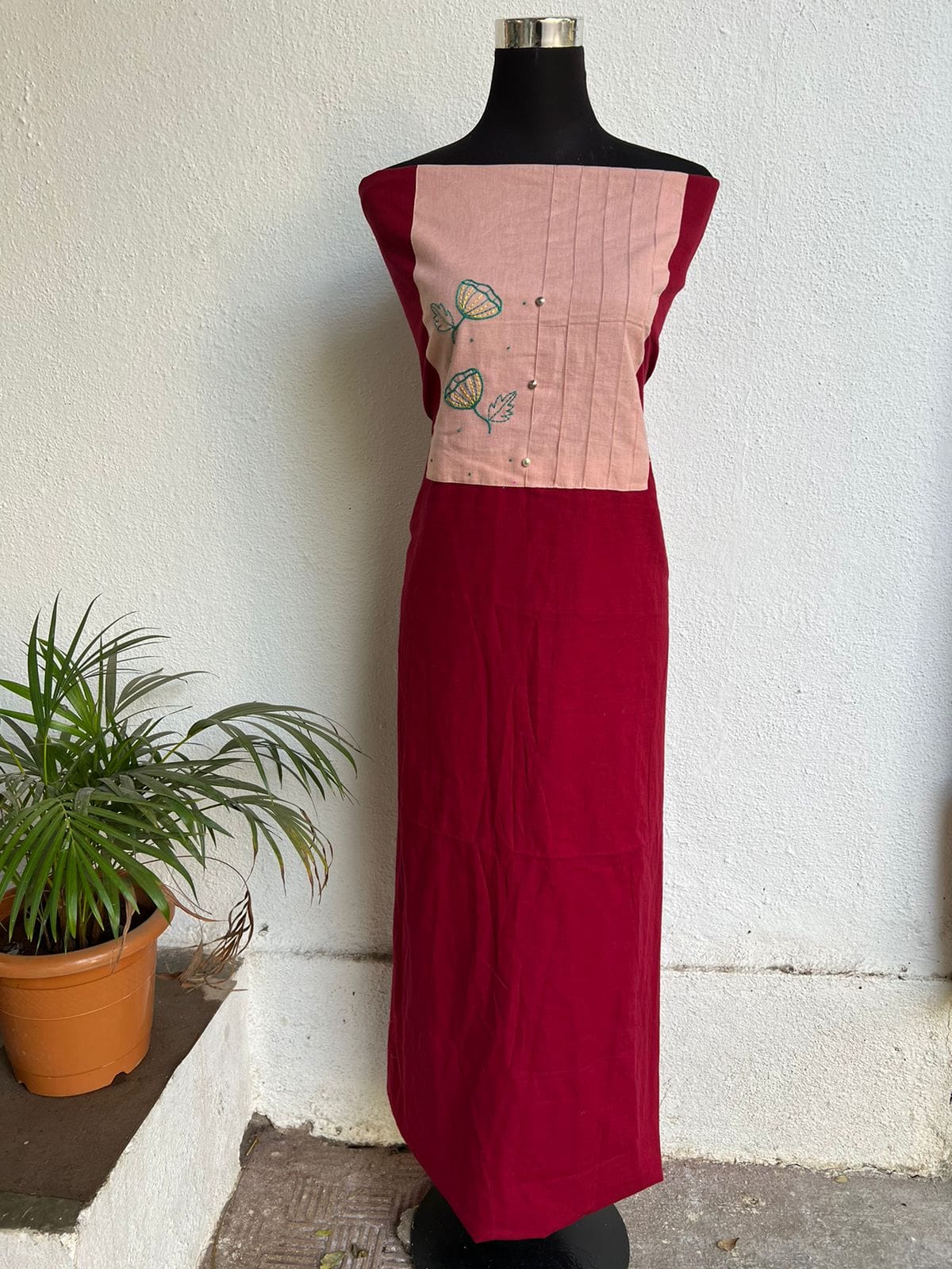 kurta material with hand embroidery with painting materials