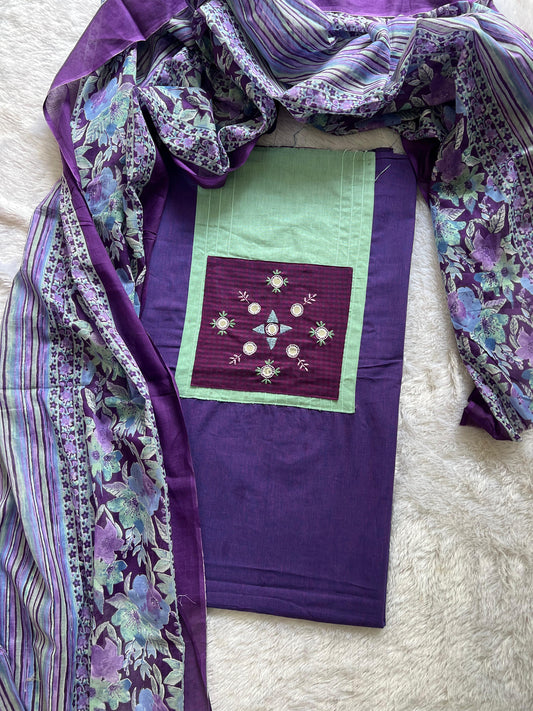 cotton hand embroidery kurta material fabrics with floral duptta set