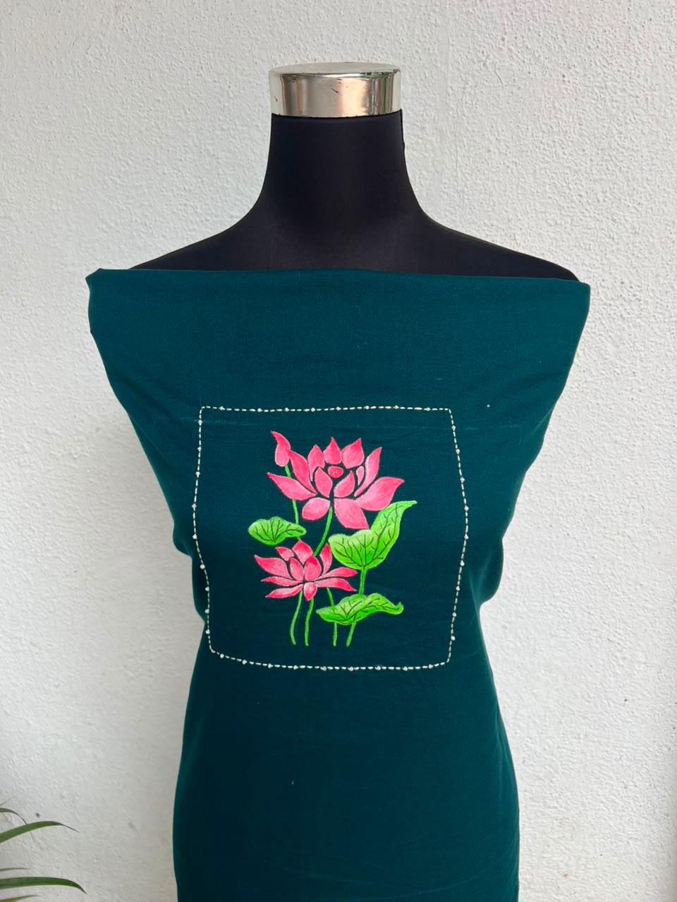 kurta material painting with hand embroidery materials