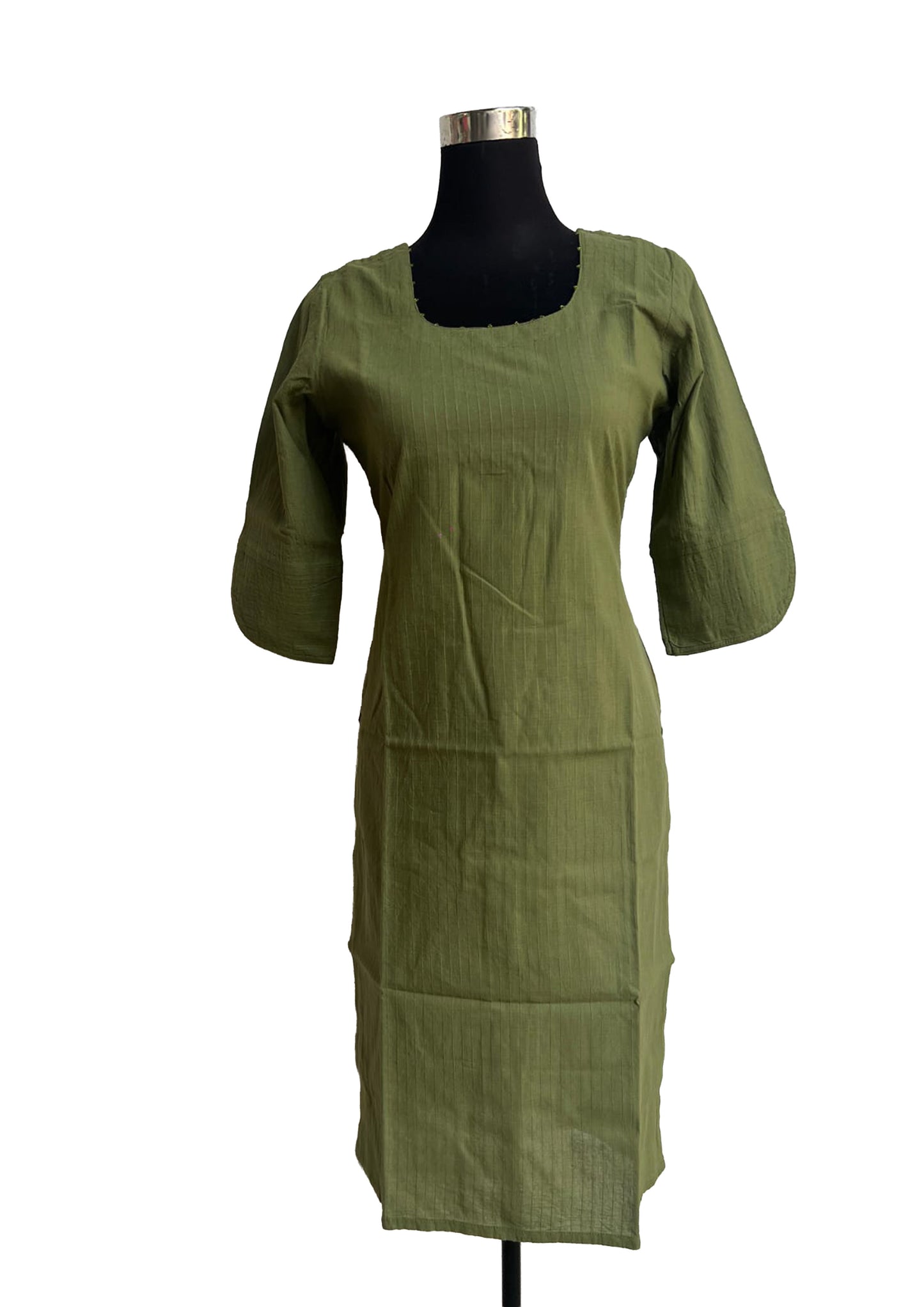 Women’s Olive Green Solid Straight Cotton Kurti