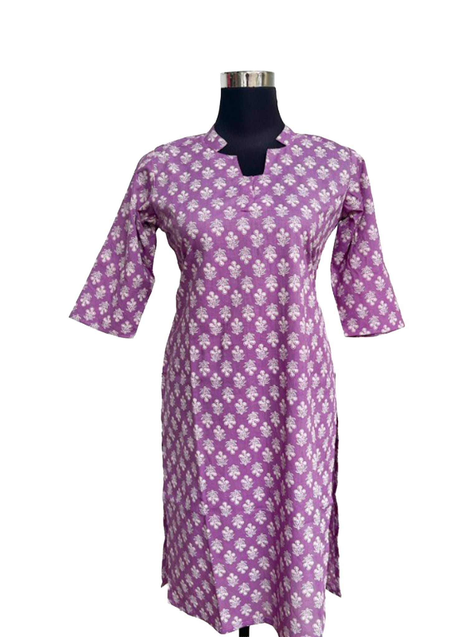 Women’s Purple Cotton Printed Straight Kurti