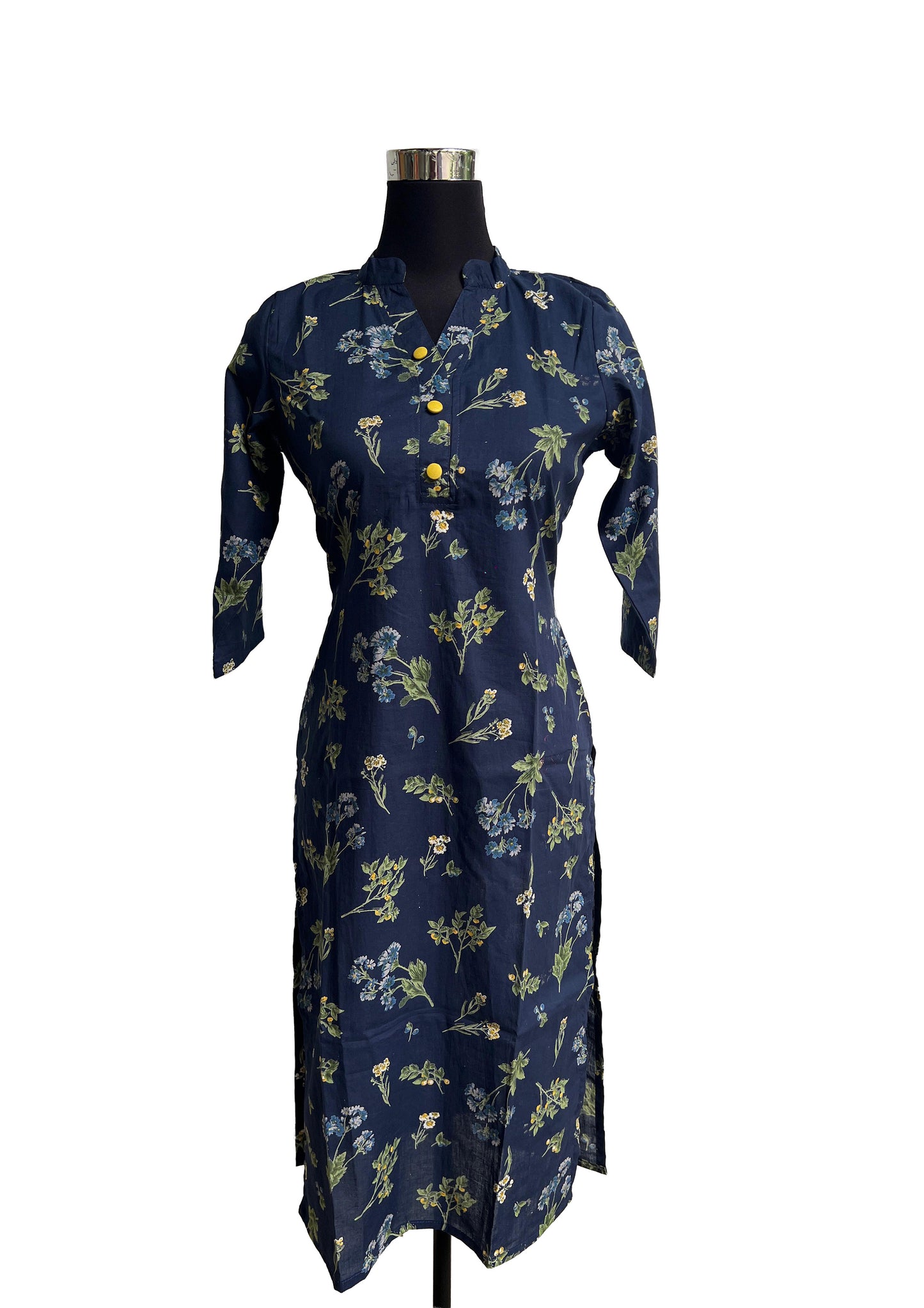 🌼 Women’s Navy Blue Floral Printed Straight Kurti