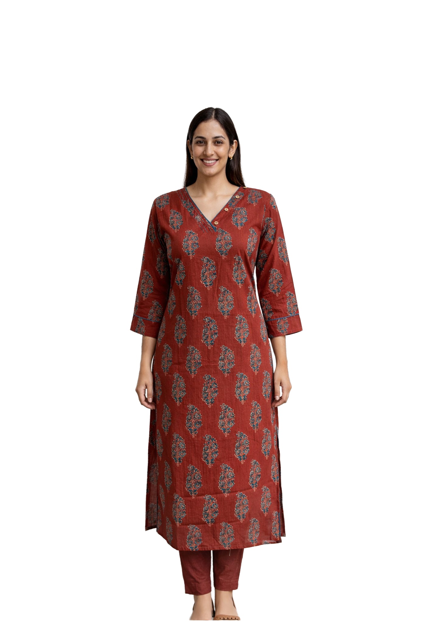 Women's Long Top/Kurti Traditional block print motif, showcasing intricate floral