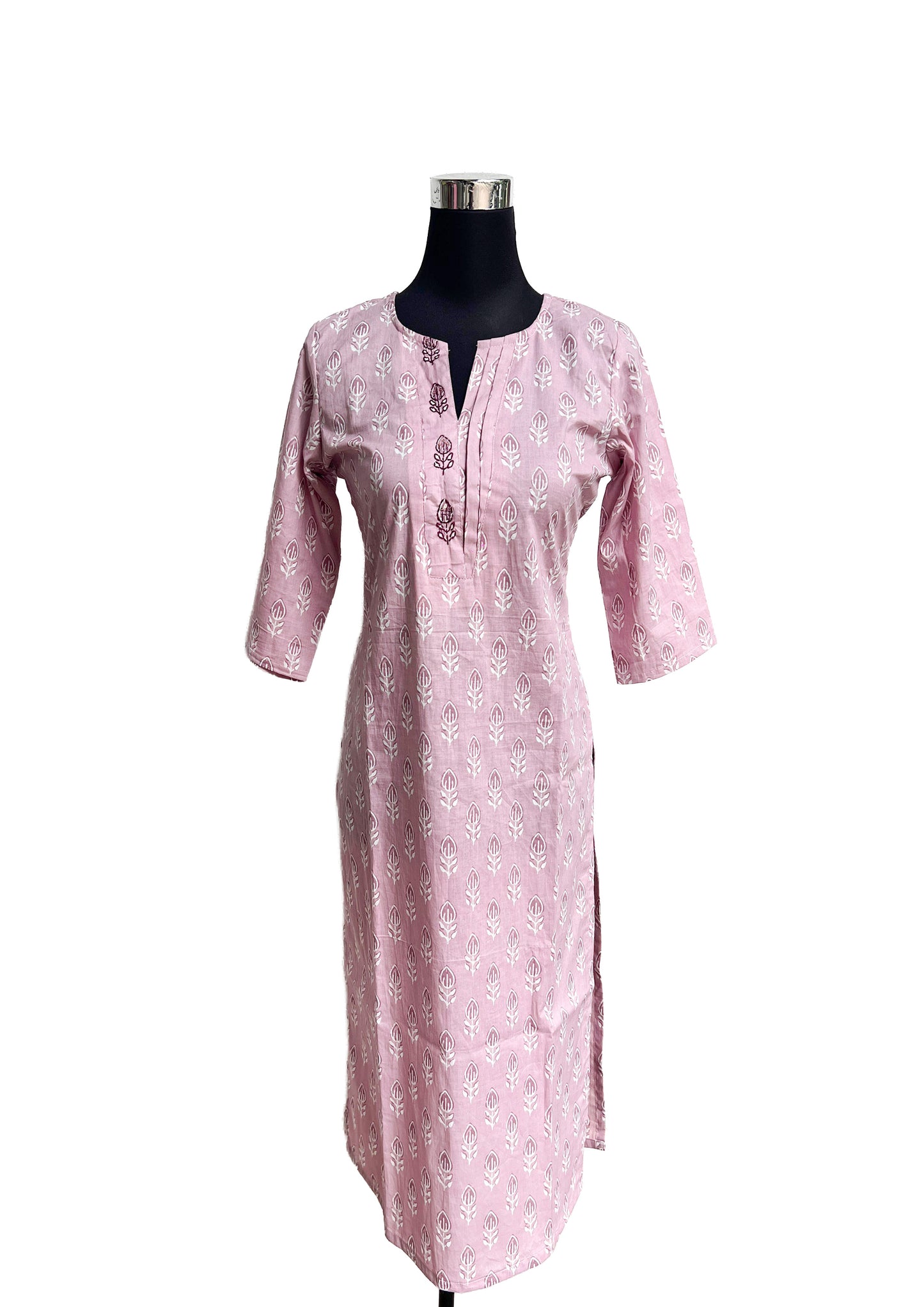 Women’s Pink Block Printed Straight Kurti