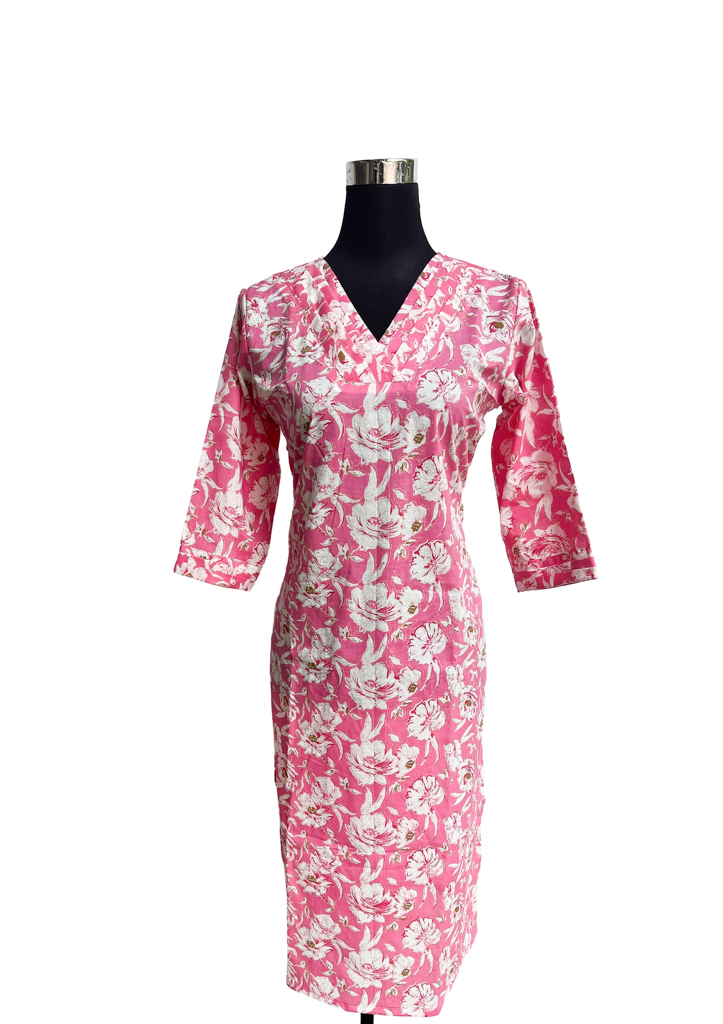 Women’s Floral Printed Straight Kurti with Palazzo – Pink