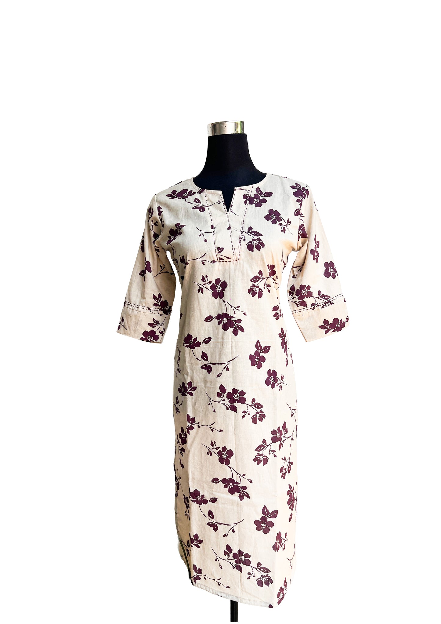 Women’s Beige Floral with floral Printed Straight Kurti