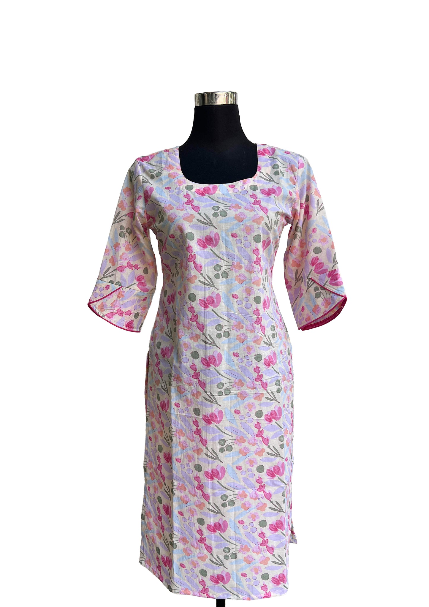 Women’s Pastel Floral Printed Straight Kurti with Square Neck