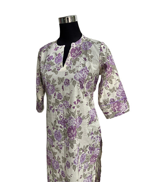 Women’s Floral Printed Straight Kurti with lavender flowers